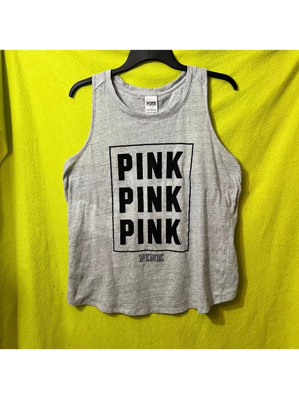 VS PINK Campus Tank Split Open Back Logo Gray Black Top Large